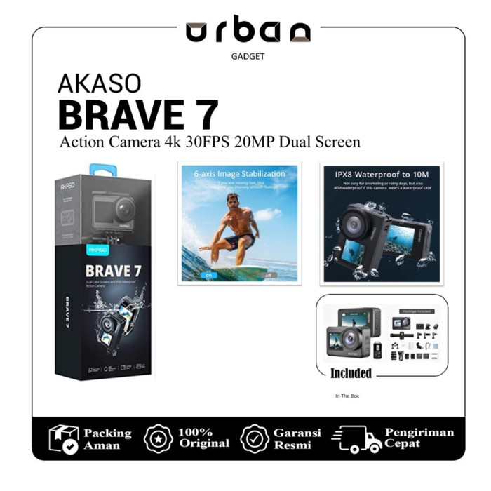 Akaso Brave 7 Action Camera 4k 30FPS 20MP Dual Screen - Resmi