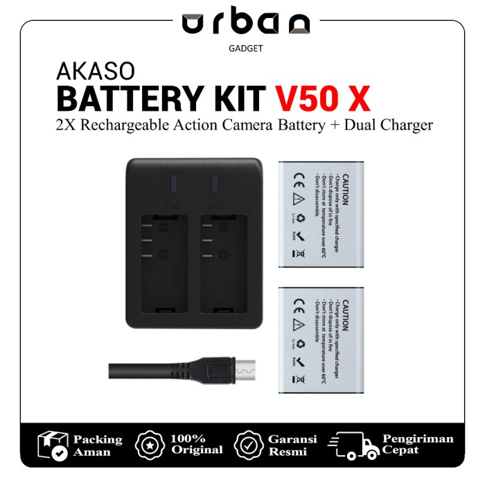 Akaso Battery Kit Rechargeable Battery with USB Dual Charger For V50X