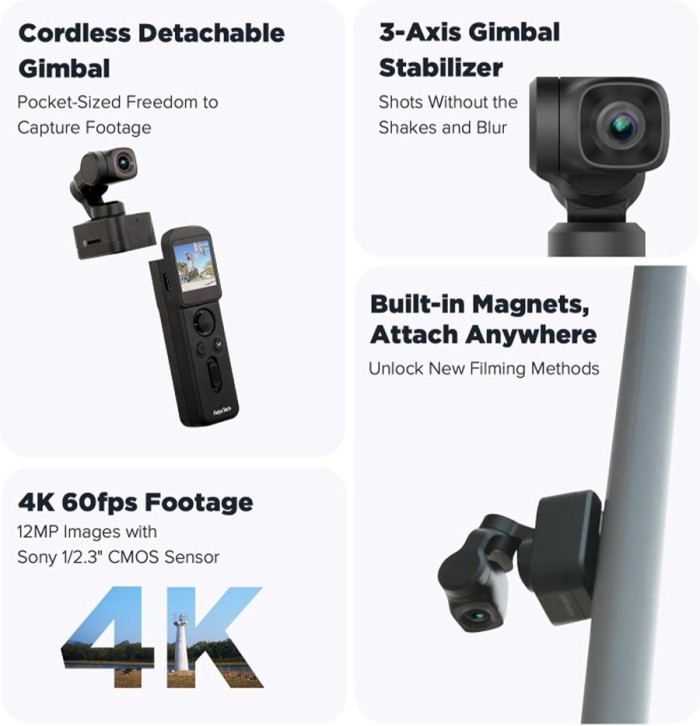 Feiyu Pocket 3 Action Camera 4K 3-Axis AI Tracking