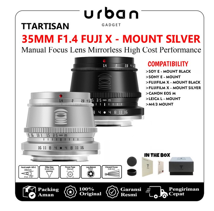 TTArtisan 35mm F1.4 APS-C Manual Focus Camera Lens for SONY E | FUJI X | Canon M | Leica L | Nikon Z | Panasonic | Olympus M43 - Resmi