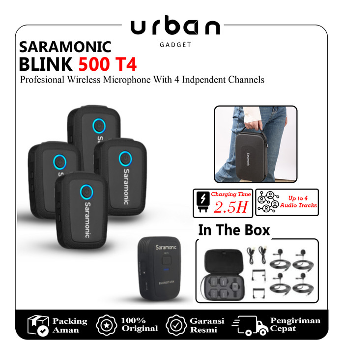 Saramonic Blink 500 T4 Wireless Microphone System with 4 Independent Channels - Garansi Resmi