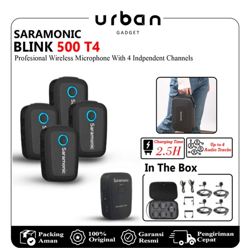 Saramonic Blink 500 T4 Wireless Microphone System with 4 Independent Channels - Garansi Resmi