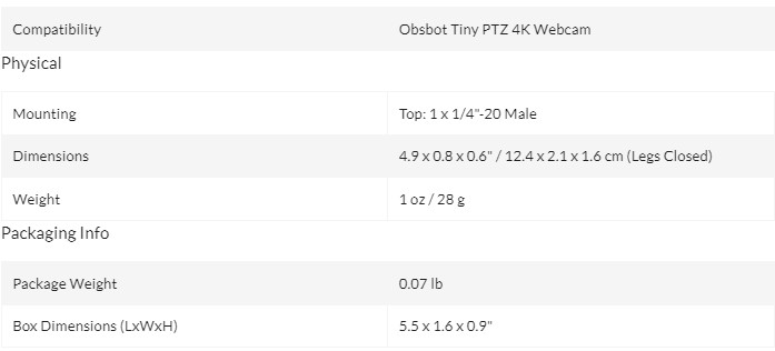 Obsbot Tiny Webcam Tripod Mini Original Web Cam