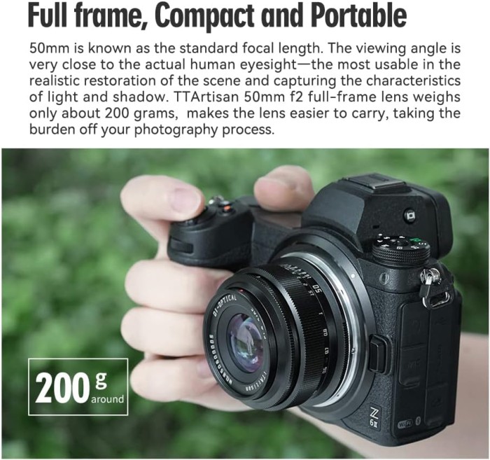 TTArtisan 50mm F2 Full Frame Large Aperture Manual Portrait Lens for Fujifilm XF Canon M Sony E Leica L Nikon Z Canon RF M43 Mount - Resmi