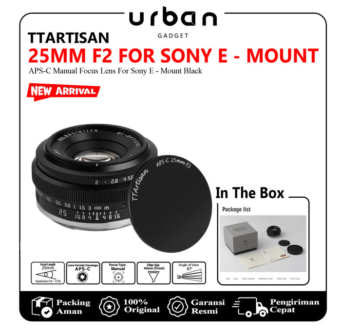 TTArtisan 25mm F2.0 APS-C Manual Focus Lens For Canon EOS-M/ Sony E/ Fuji X/ M43/ Nikon Z/ Canon RF/ L Mount Mirrorless Cameras - Resmi