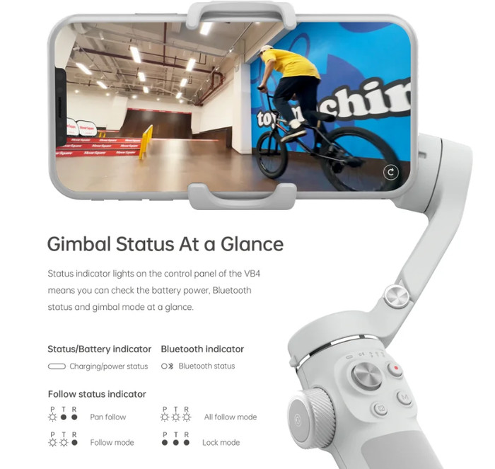 FeiyuTech Vimble 4 VB4 Smartphone Gimbal Stabilizer with 8.4''Extendable Rod,AI Tracking,Gesture Control, Face Tracking 3-Axis Phone Gimbal Selfie Stick Portable for Smartphone