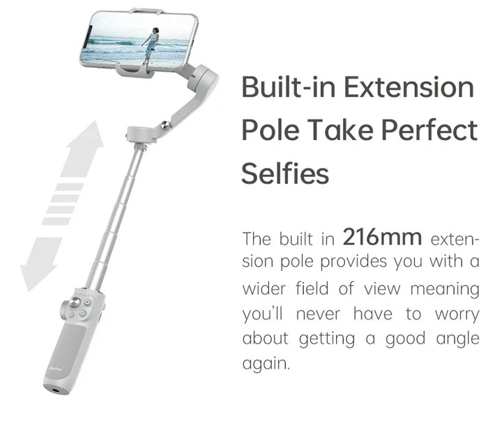 FeiyuTech Vimble 4 VB4 Smartphone Gimbal Stabilizer with 8.4''Extendable Rod,AI Tracking,Gesture Control, Face Tracking 3-Axis Phone Gimbal Selfie Stick Portable for Smartphone