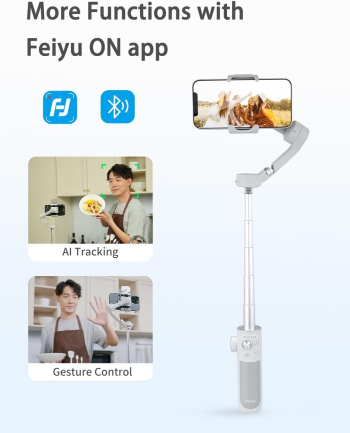 FeiyuTech Vimble 4 VB4 Smartphone Gimbal Stabilizer with 8.4''Extendable Rod,AI Tracking,Gesture Control, Face Tracking 3-Axis Phone Gimbal Selfie Stick Portable for Smartphone