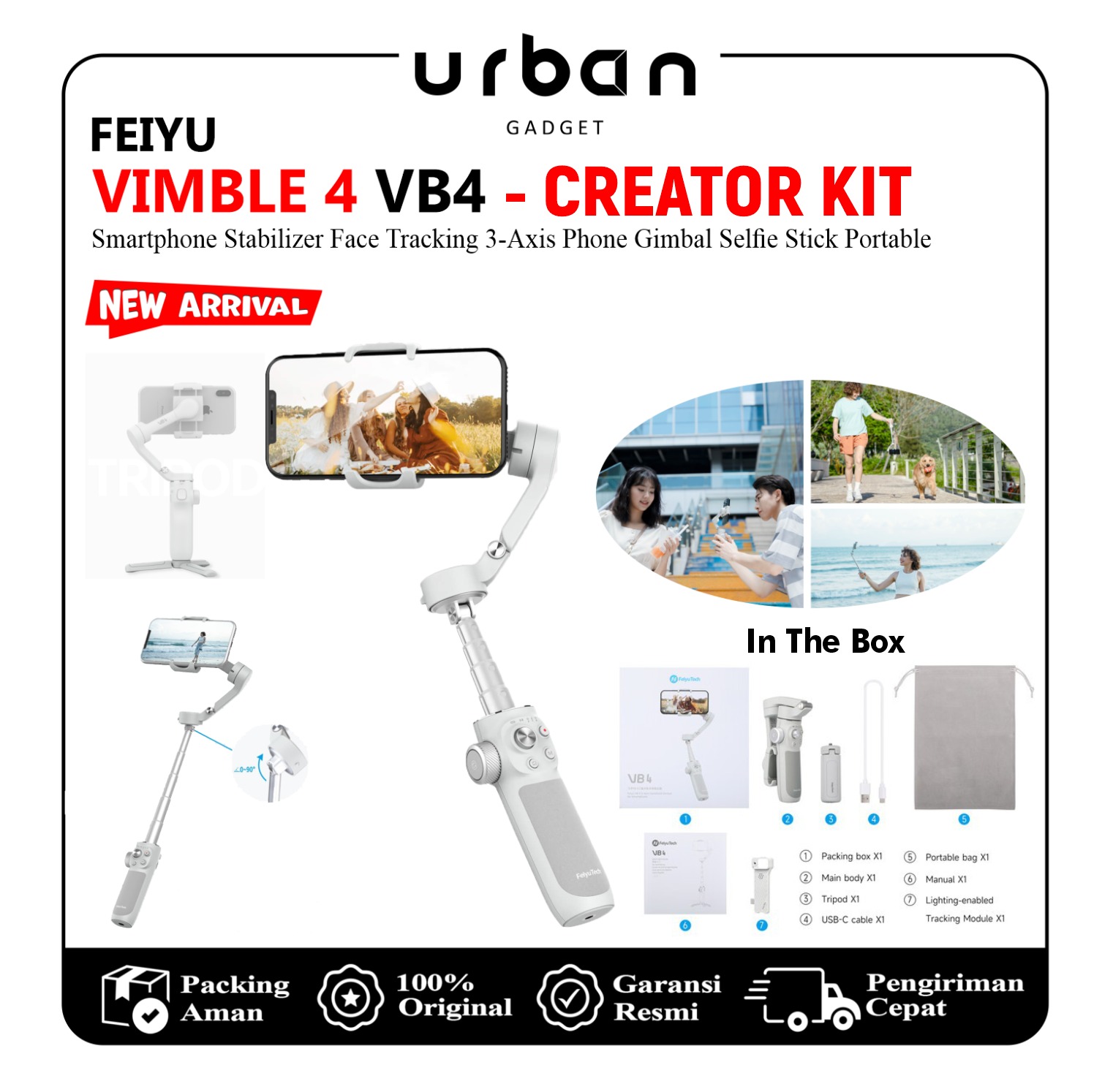 FeiyuTech Vimble 4 VB4 Smartphone Gimbal Stabilizer with 8.4''Extendable Rod,AI Tracking,Gesture Control, Face Tracking 3-Axis Phone Gimbal Selfie Stick Portable for Smartphone