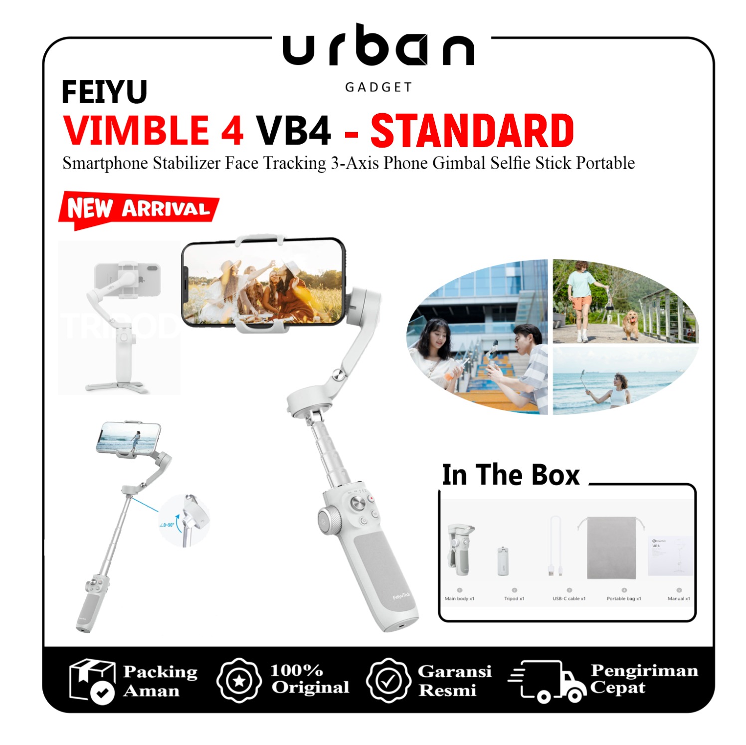 FeiyuTech Vimble 4 VB4 Smartphone Gimbal Stabilizer with 8.4''Extendable Rod,AI Tracking,Gesture Control, Face Tracking 3-Axis Phone Gimbal Selfie Stick Portable for Smartphone