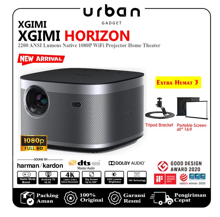 XGIMI HORIZON 1080p FHD Home Theatre Movie Projector | 2200 ANSI Lumens| WiFi Projector Global Version 3D Support Android TV 10.0 - Resmi