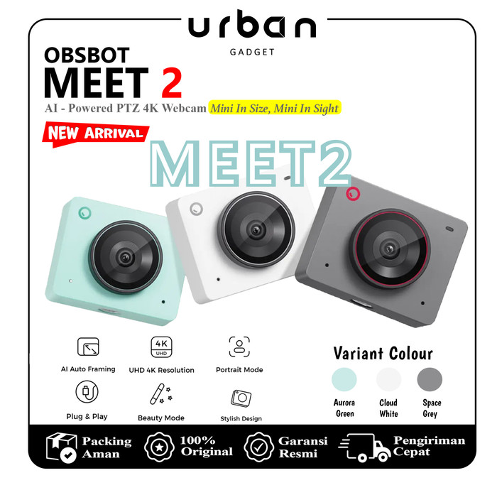 OBSBOT Meet 2 AI-Powered 4K Webcam Live Streaming Original Resmi | Dual omni-directional microphones with Noise Reduction and Auto Gain Control Fast Auto Focus
