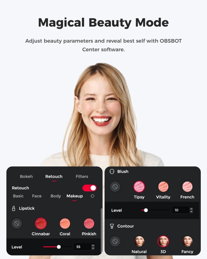 OBSBOT Meet 2 AI-Powered 4K Webcam Live Streaming Original Resmi | Dual omni-directional microphones with Noise Reduction and Auto Gain Control Fast Auto Focus
