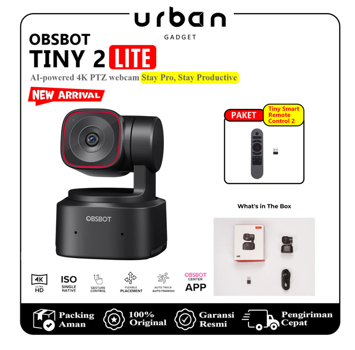 Obsbot Tiny 2 Lite AI-Powered 4K PTZ Webcam Streaming Camera - Resmi