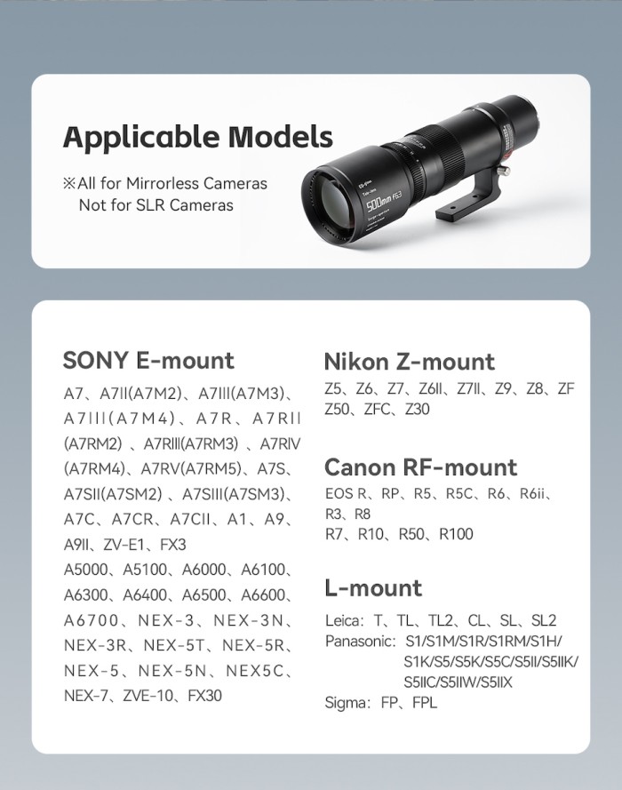 TTArtisan 500mm F6.3 Full Frame Camera Lens Telephoto Lens Wildlife Photography for Sony E - Mount - Resmi