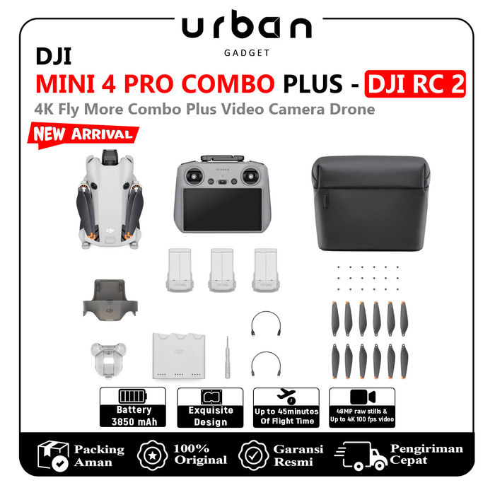 DJI Mini 4 Pro 4K Fly More Combo Plus With Dji RC2 Ultra-Stabilized Video Camera Drone - Garansi Resmi