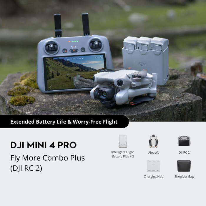 DJI Mini 4 Pro 4K Fly More Combo Plus With Dji RC2 Ultra-Stabilized Video Camera Drone - Garansi Resmi