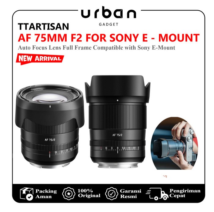 TTArtisan AF 75mm F2 Fullframe Portrait Lens For Sony E| Fuji X | Nikon Z | Mount Lensa Auto Focus - Resmi