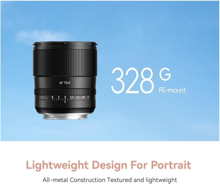 TTArtisan AF 75mm F2 Fullframe Portrait Lens For Sony E| Fuji X | Nikon Z | Mount Lensa Auto Focus - Resmi