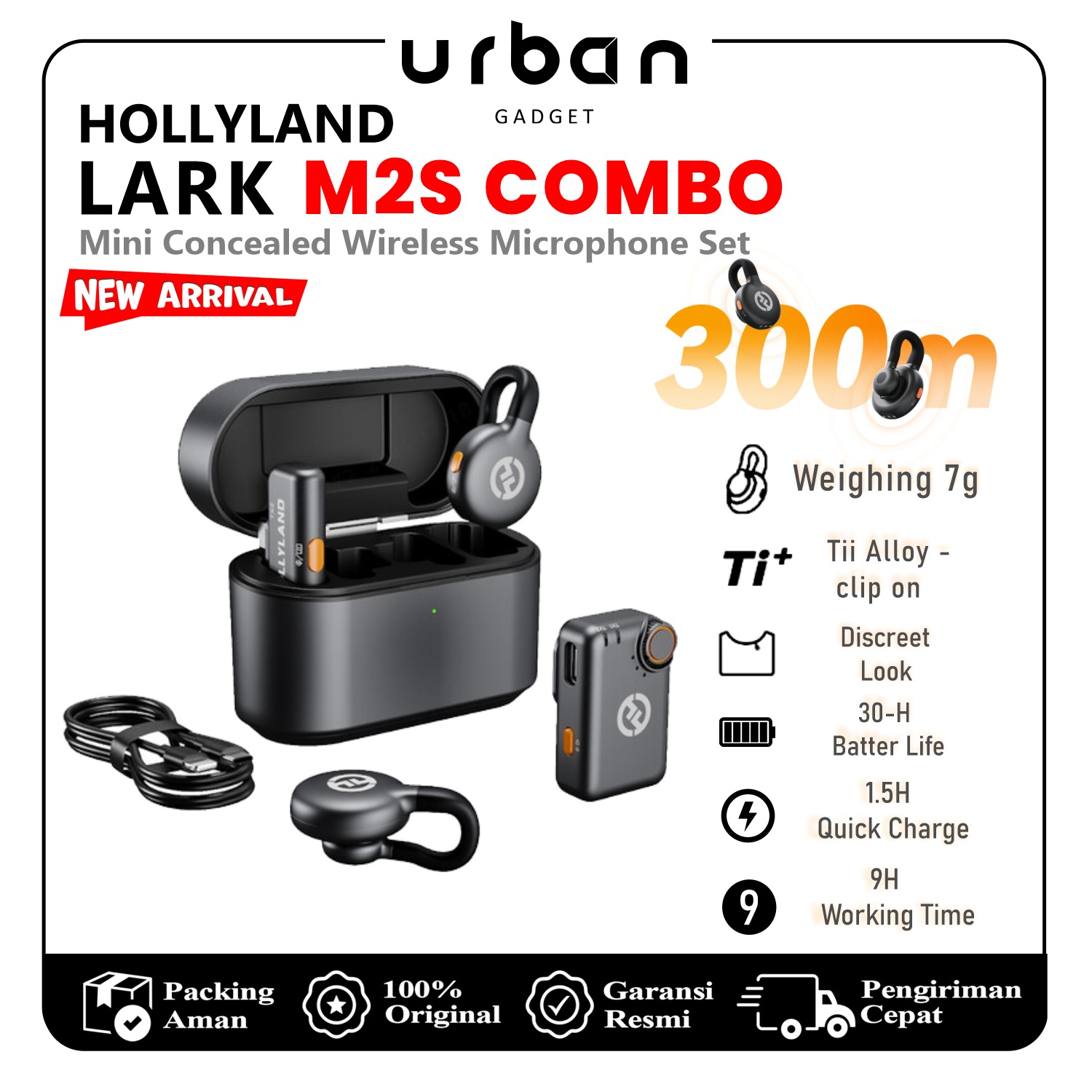 Mic Hollyland Lark M2S Combo Dual Wireless Invisible Lavalier Microphone System for Cameras and Mobile Devices - Resmi