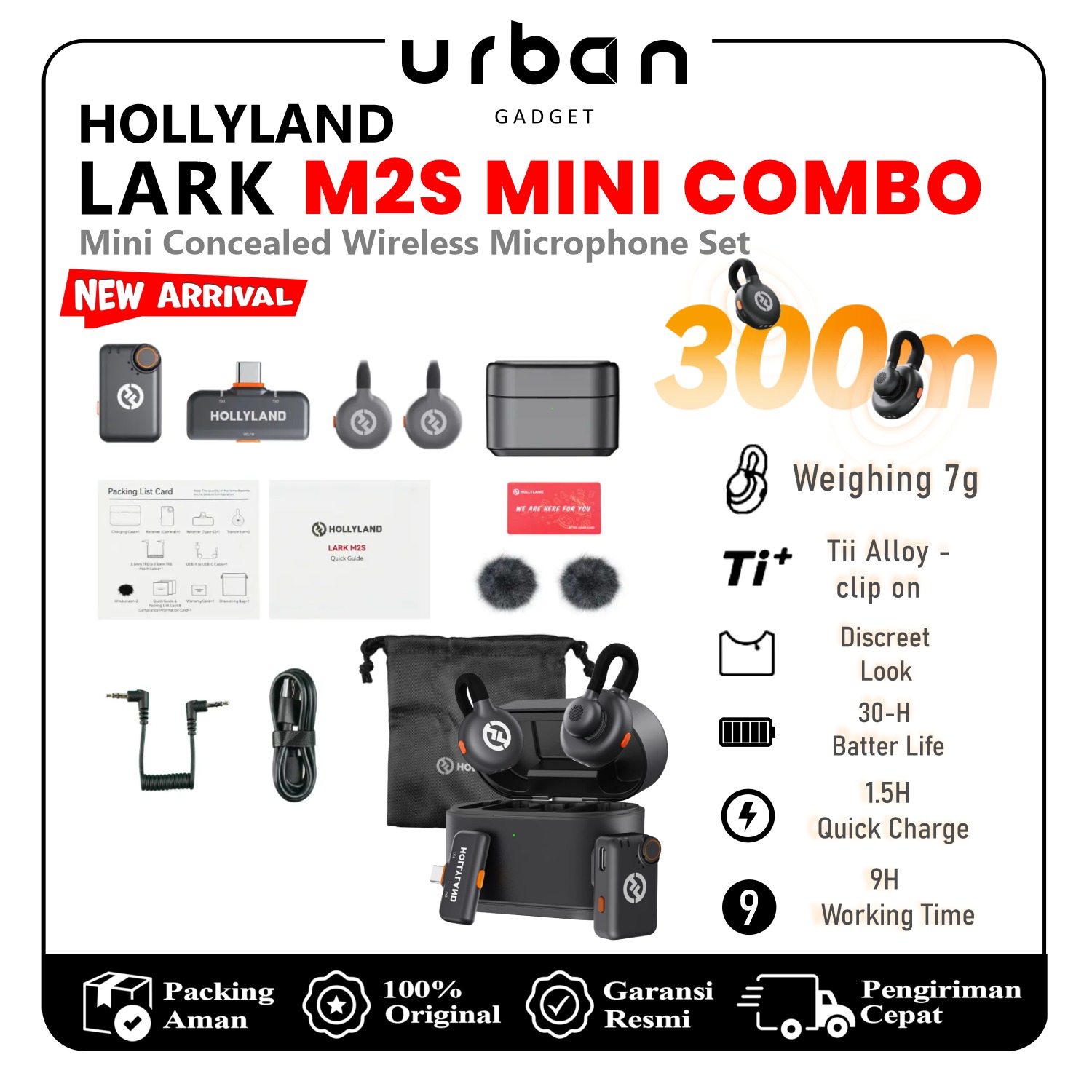 Mic Hollyland Lark M2S Combo Dual Wireless Invisible Lavalier Microphone System for Cameras and Mobile Devices - Resmi