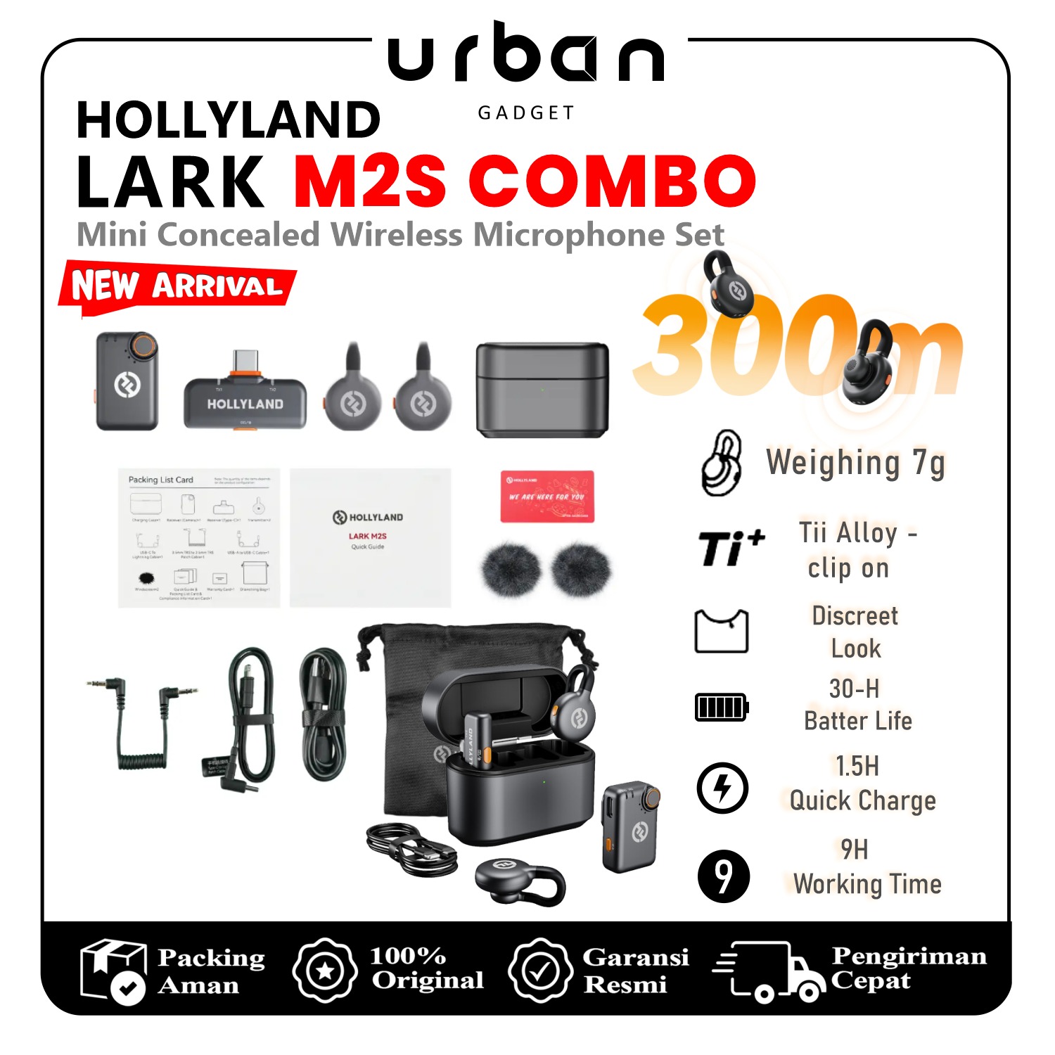 Mic Hollyland Lark M2S Combo Dual Wireless Invisible Lavalier Microphone System for Cameras and Mobile Devices - Resmi