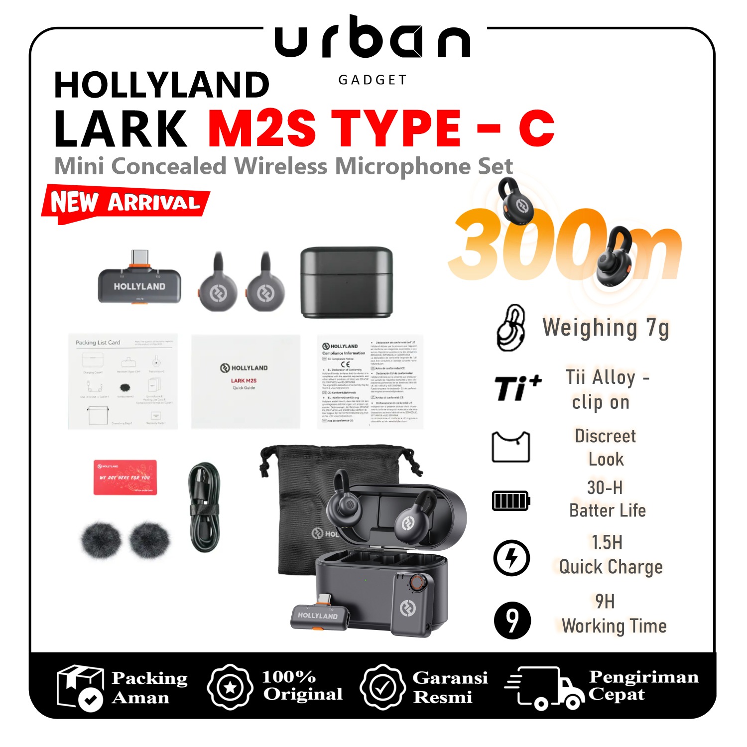 Mic Hollyland Lark M2S Combo Dual Wireless Invisible Lavalier Microphone System for Cameras and Mobile Devices - Resmi