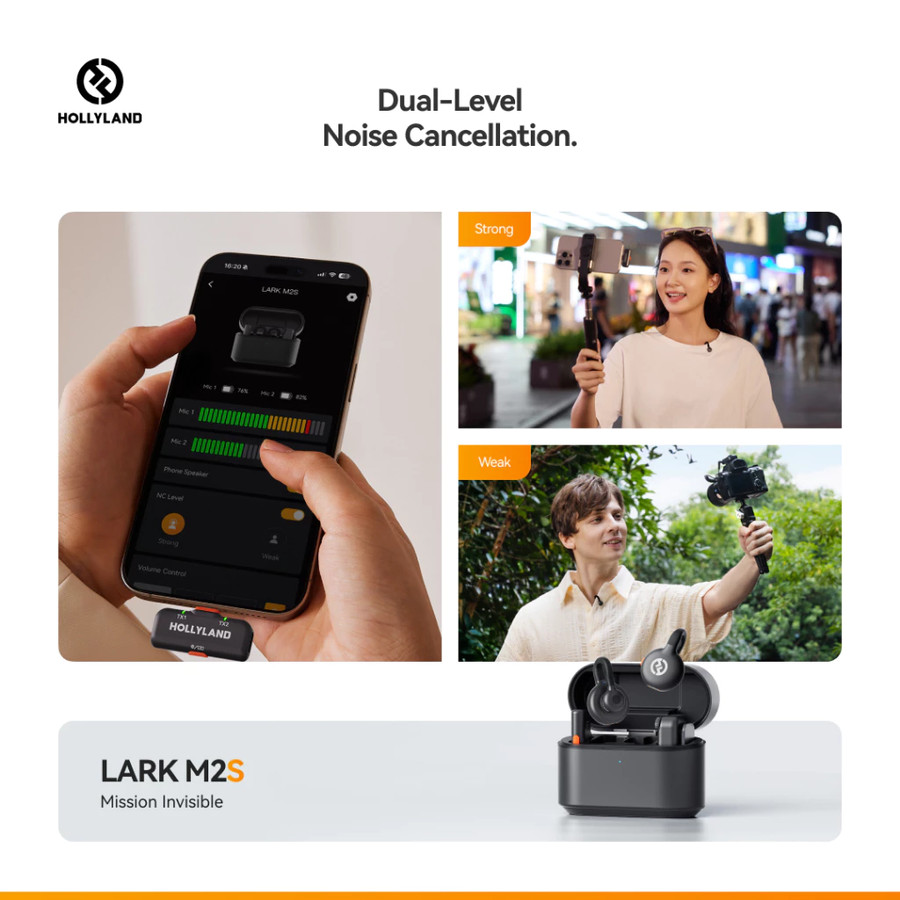 Mic Hollyland Lark M2S Combo Dual Wireless Invisible Lavalier Microphone System for Cameras and Mobile Devices - Resmi