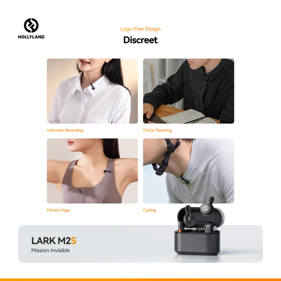 Mic Hollyland Lark M2S Combo Dual Wireless Invisible Lavalier Microphone System for Cameras and Mobile Devices - Resmi