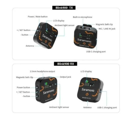 Saramonic Blink 900 B2 TG Tiger 2 Channel Wireless Microphone - Resmi