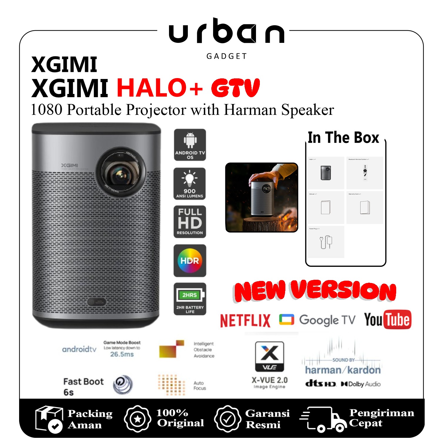 XGIMI HALO+ GTV NEW VERSION 1080p FHD 700 ISO Lumens Portable Projector with Dolb Speaker Google TV - Resmi