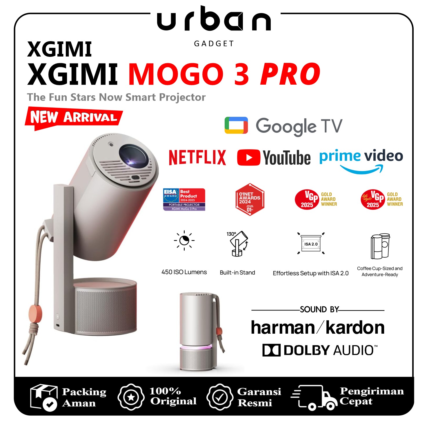 XGIMI MoGo 3 Pro Portable DLP Projector with PowerBase Stand | XN13A - Garansi Resmi