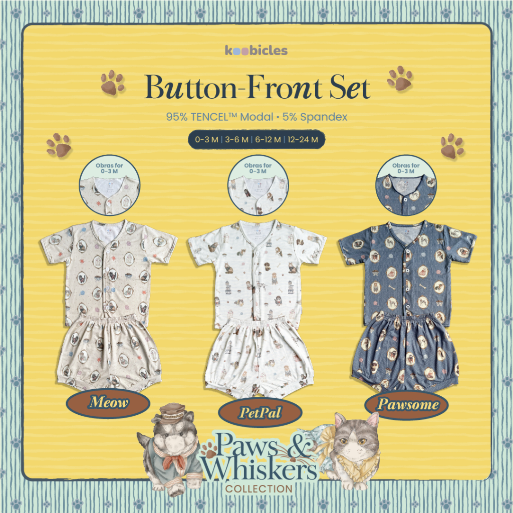 Koobicles Button-Front Set TENCEL™ “Paws & Whiskers”
