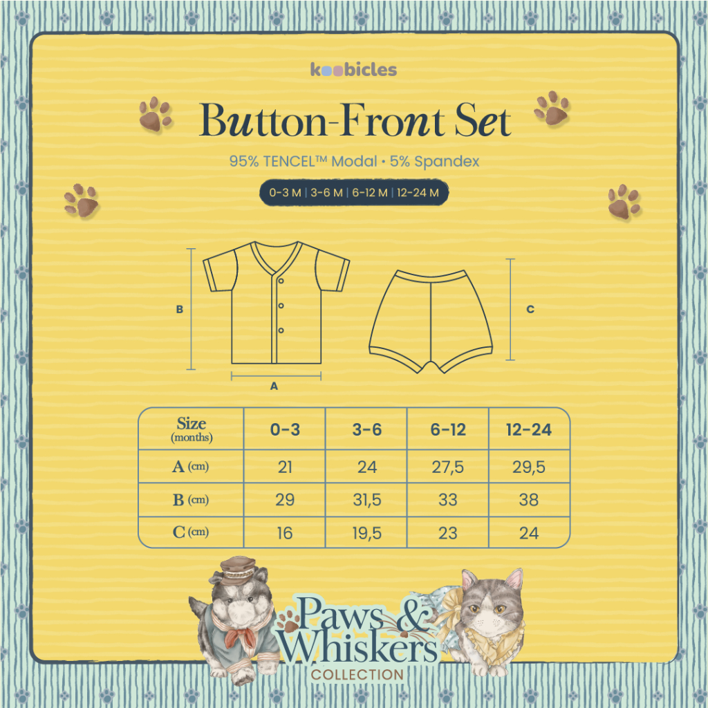 Koobicles Button-Front Set TENCEL™ “Paws & Whiskers”