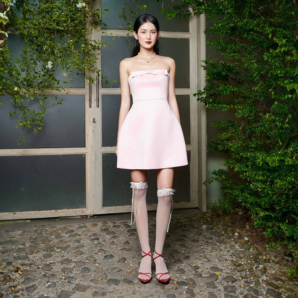 Short Strapless Dress with Bow - Dottie