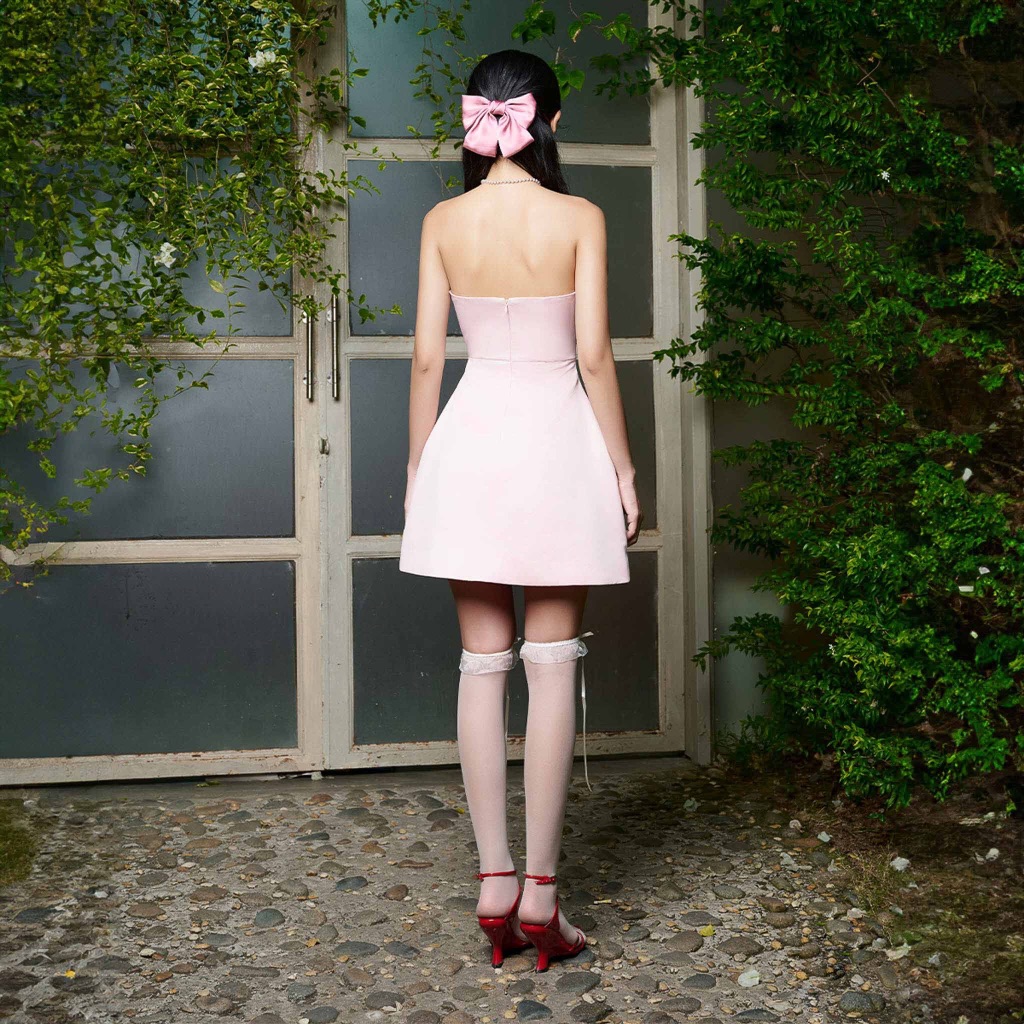 Short Strapless Dress with Bow - Dottie