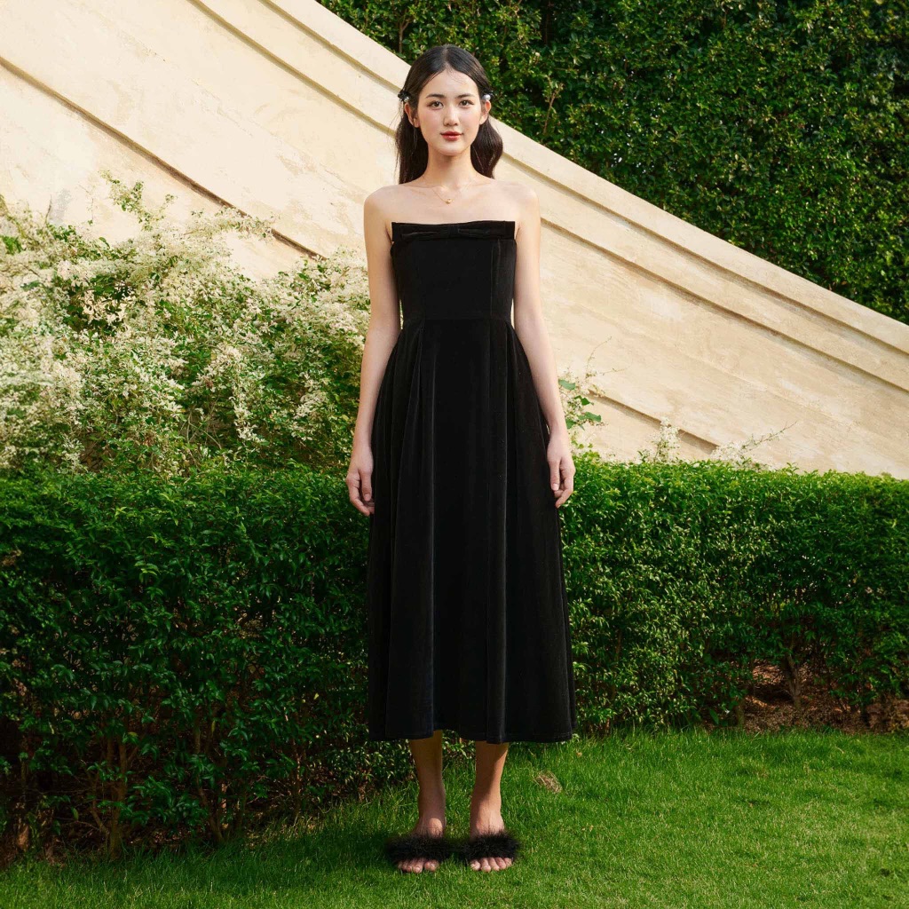Midi Dress with Bow Tie - dottie