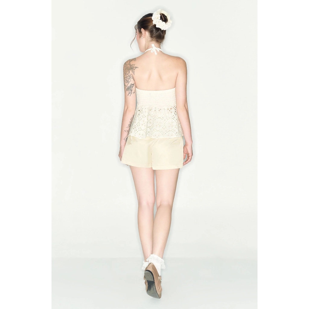 Blouse with Perforated Fabric Cream - Dottie