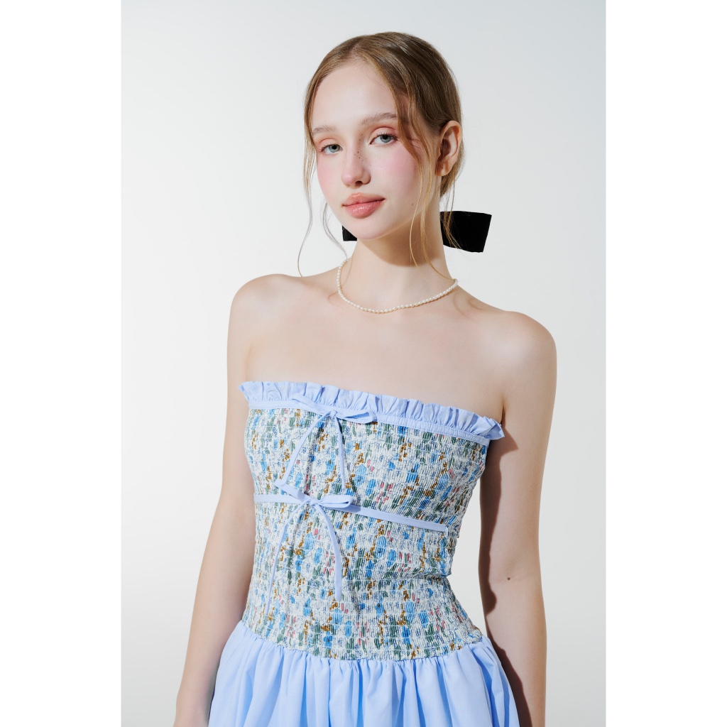 Tube Smocking Dress Blue - Dottie