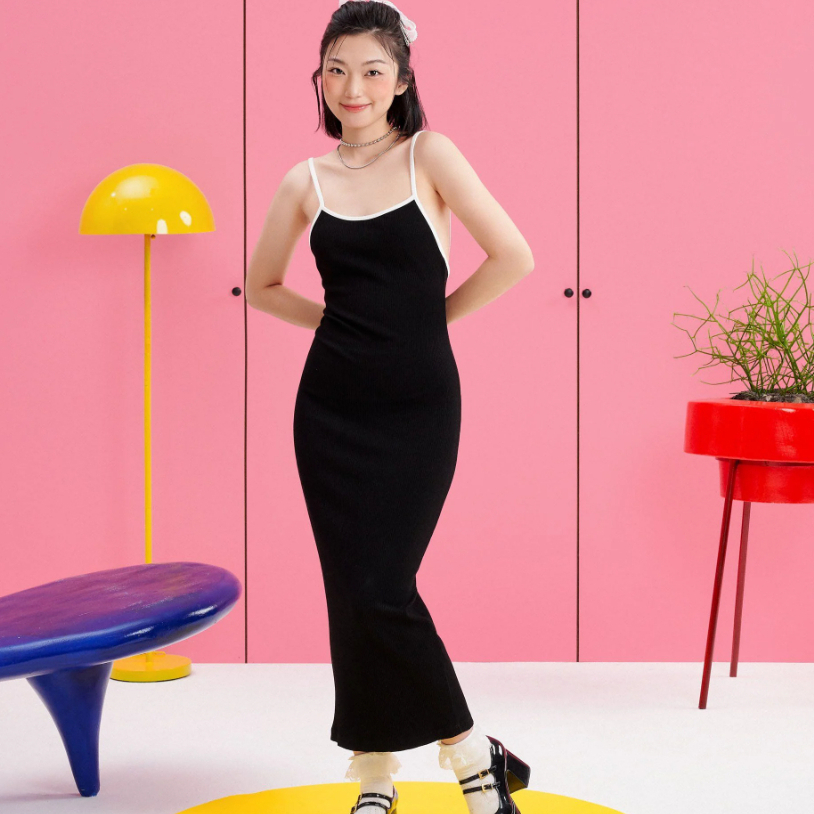 Backless two-strap midi dress Black - dottie