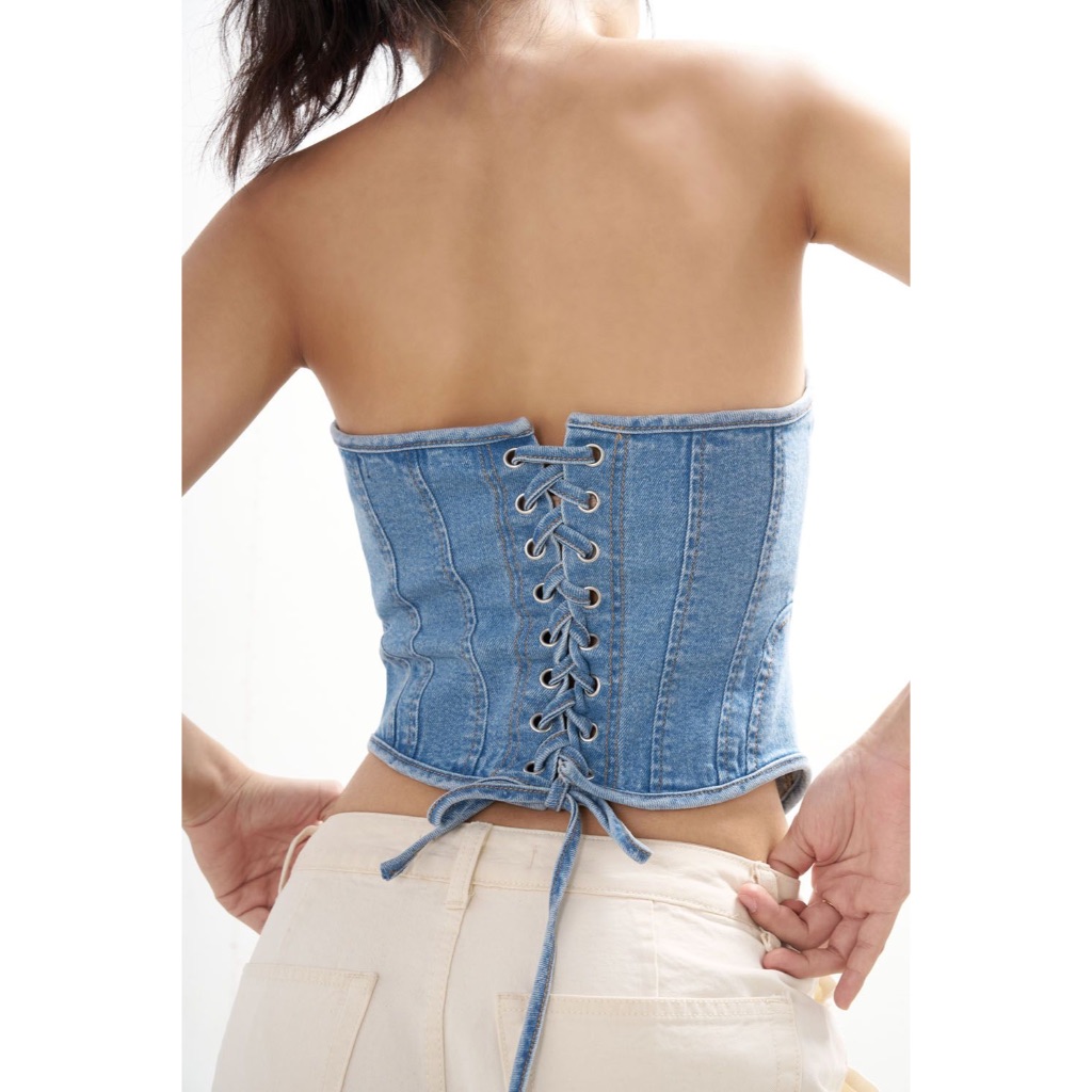 Knitted Denim Corset Top - Dottie