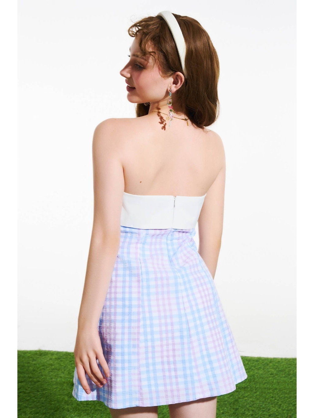 Fabric Matched Gingham Tube Dress - Dottie