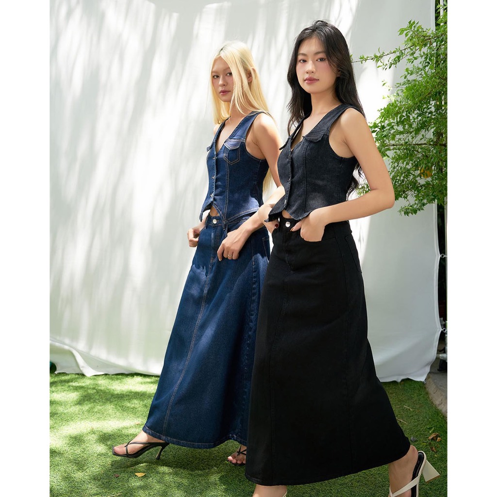 Split Denim Skirt - Dottie