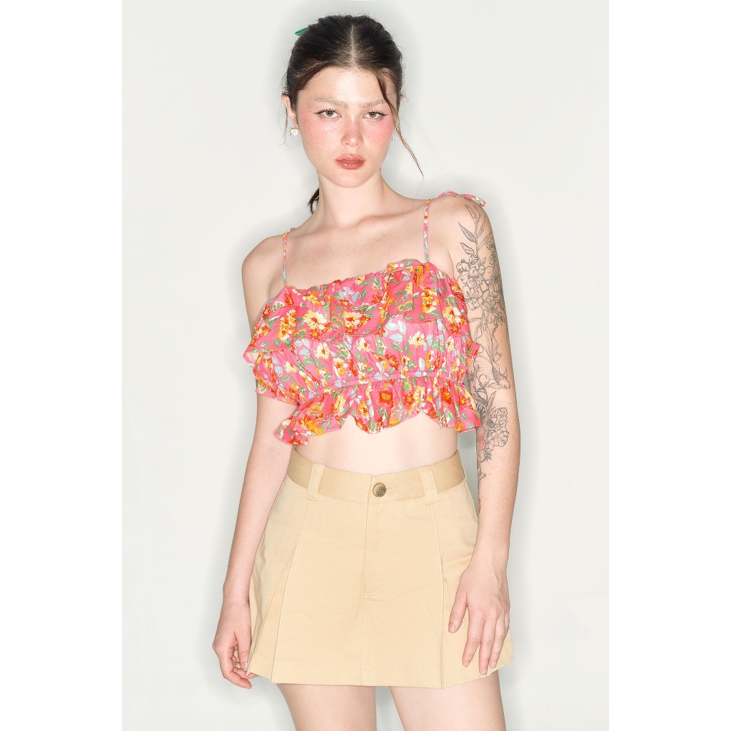 High-waisted Pleated Skirt Pants Brown - Dottie