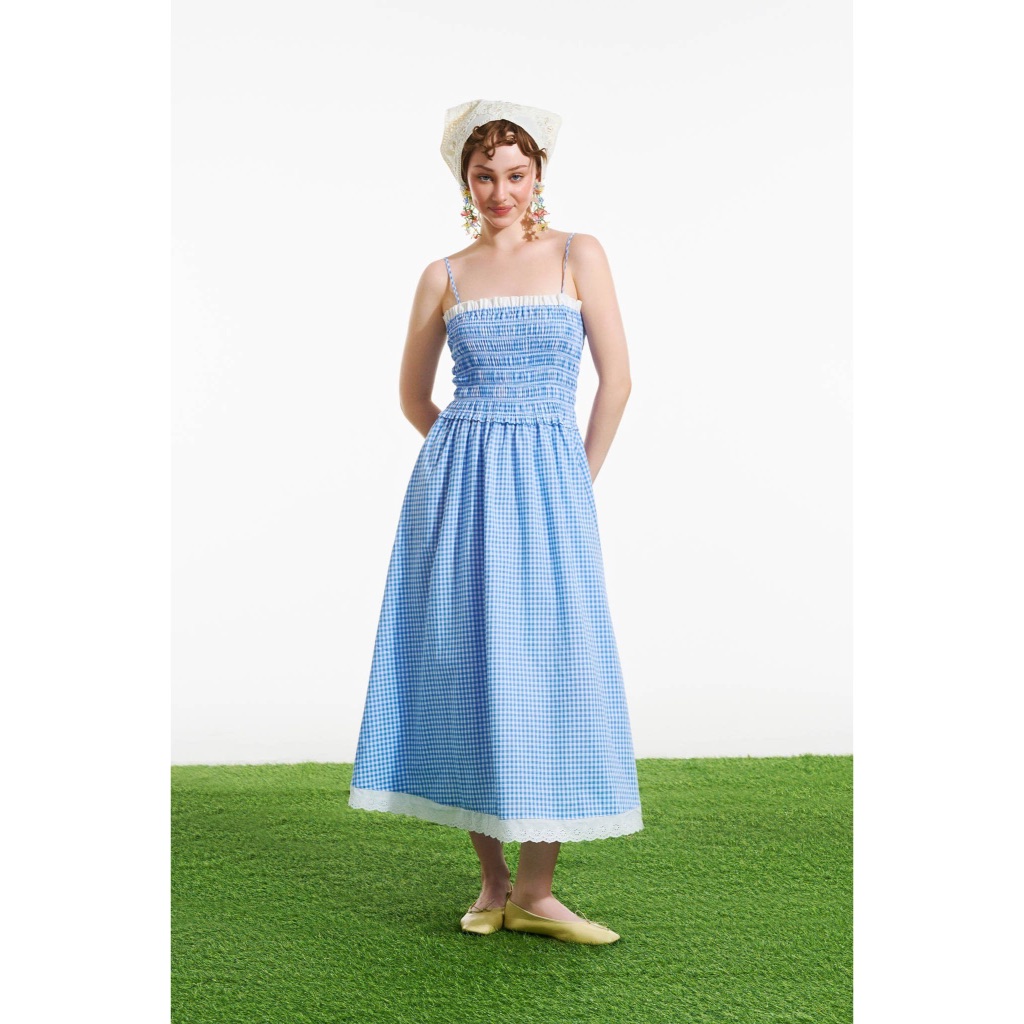 Smoked Open-back with Ruffles Midi Dress - Dottie