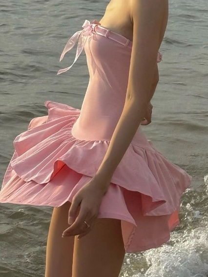Rosy Bow Layered Dress - WABISABI.
