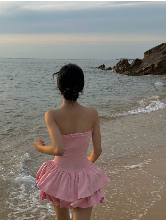 Rosy Bow Layered Dress - WABISABI.