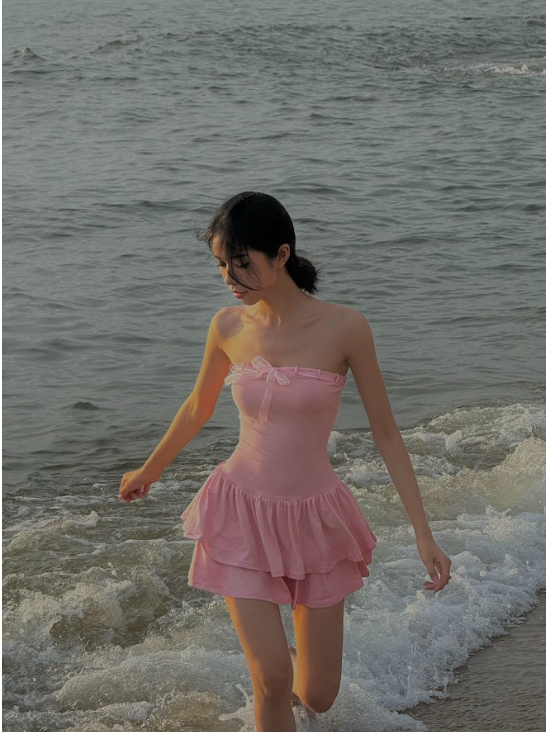 Rosy Bow Layered Dress - WABISABI.