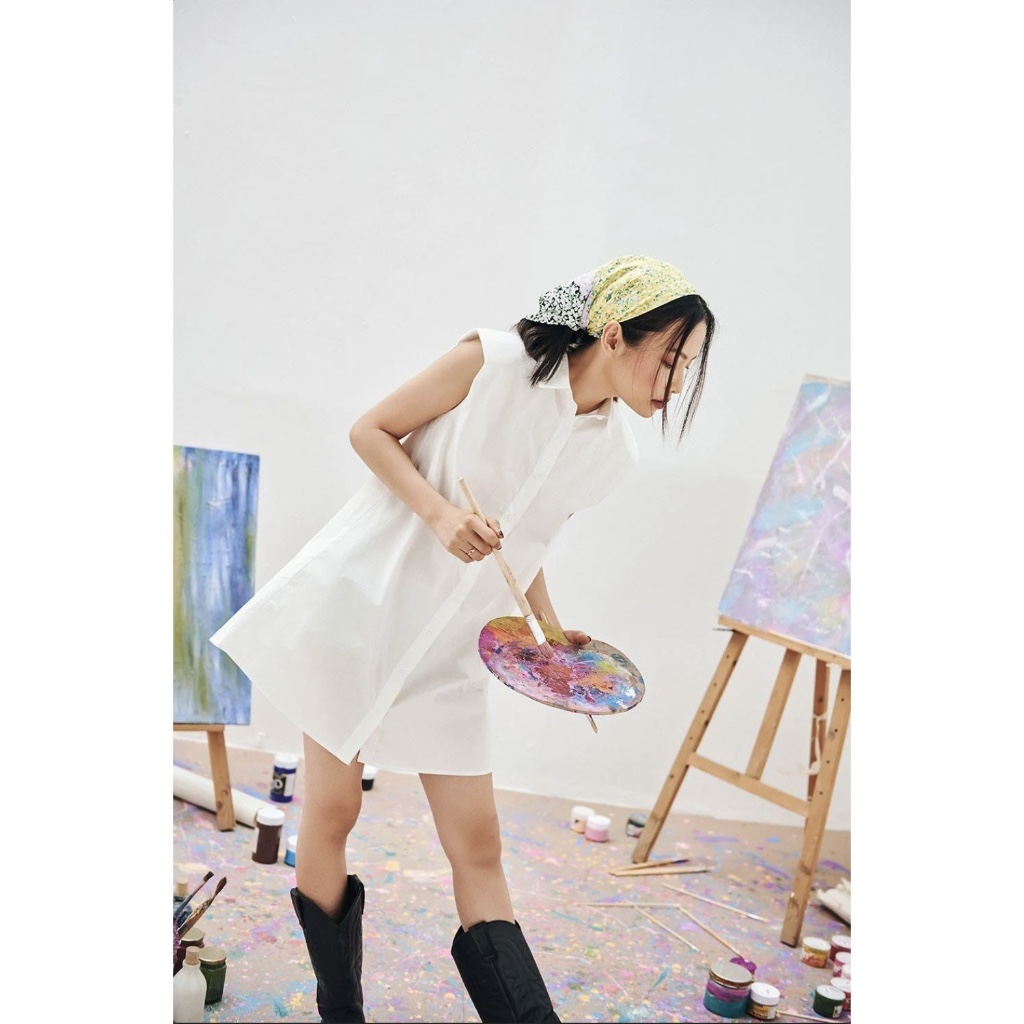 Padded Shoulder Shirt Dress - Dottie