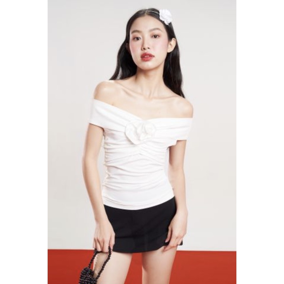 Off-the-shoulder Floral Embellished Shirt - Dottie